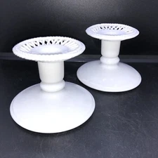 Candle Stick Holders Hand Built / Woven Porcelain set of (2) Portugal •PRISTINE•