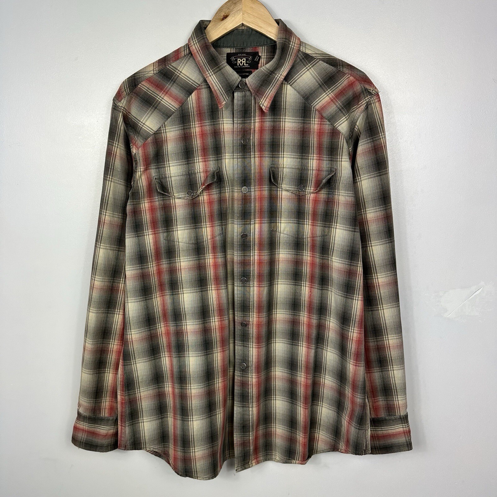 RRL Double RL Polo Ralph Lauren Thick Flannel Overshirt, Size Mens Large