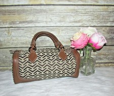 Via Spiga Brown Signature Fabric Leather Trim Purse Shoulder Handbag