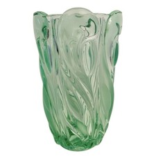 🟠 grande vaso in cristallo di Boemia anni 60 Vintage colore verde