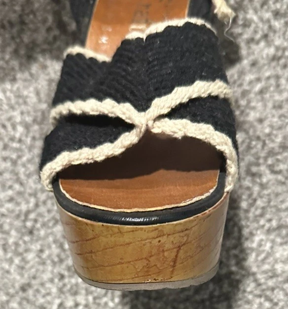 Sandalias de Colección Qualicraft Plataforma de Madera Lona Tobillo Talla 5 ITALIA Foto 3 de 4