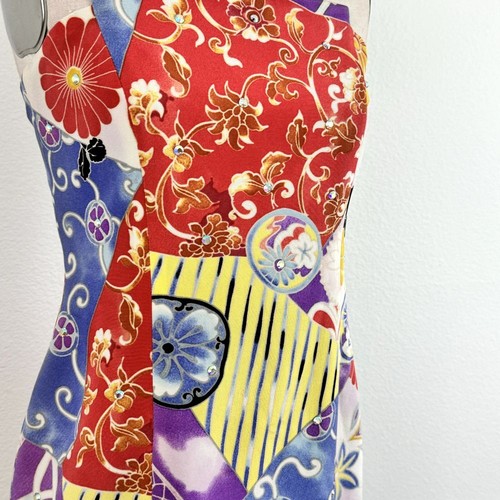 DAVID MEISTER VTG Origami Dress 4 Silk Strapless Floral Crystals Fairy Whimigoth - Picture 8 of 11