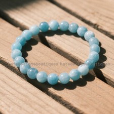 Aquamarine 8mm Round Bead Bracelet Crystal Blue Stone Bracelet for Healing Reiki