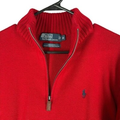 Polo Ralph Lauren Men's M Medium Red Knit 100% Cotton 1/2 Zip