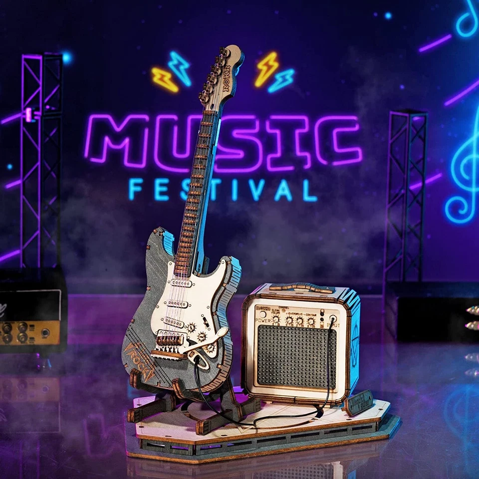 Rolife Modern Electric Guitar Model 3D Wooden Puzzle DIY Toy Kit Friends Gifts - Image 3 of 4