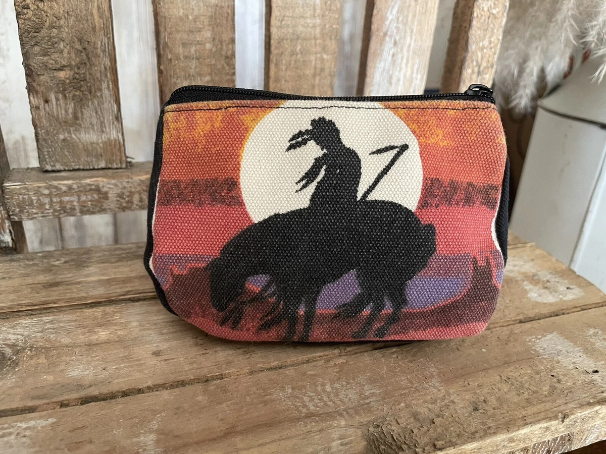 Southwest Tribal Small Canvas Coin Purse w Zipper Indian Sunset