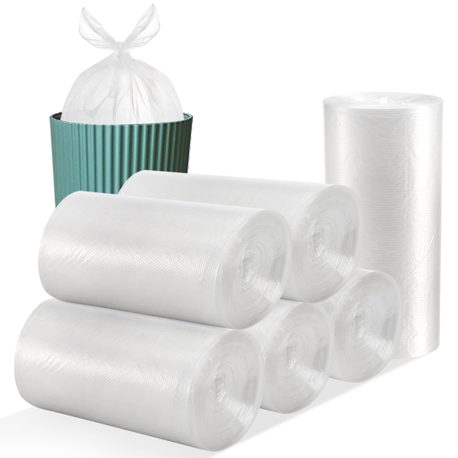 300 Counts 8 Gallon Clear Small Garbage Bags Trash Bags, Wastebasket Bin Line...