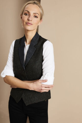 Womens Tweed Waistcoat 100% Wool Formal Vintage Tailored Vest Hospitality Casual - Picture 7 of 32