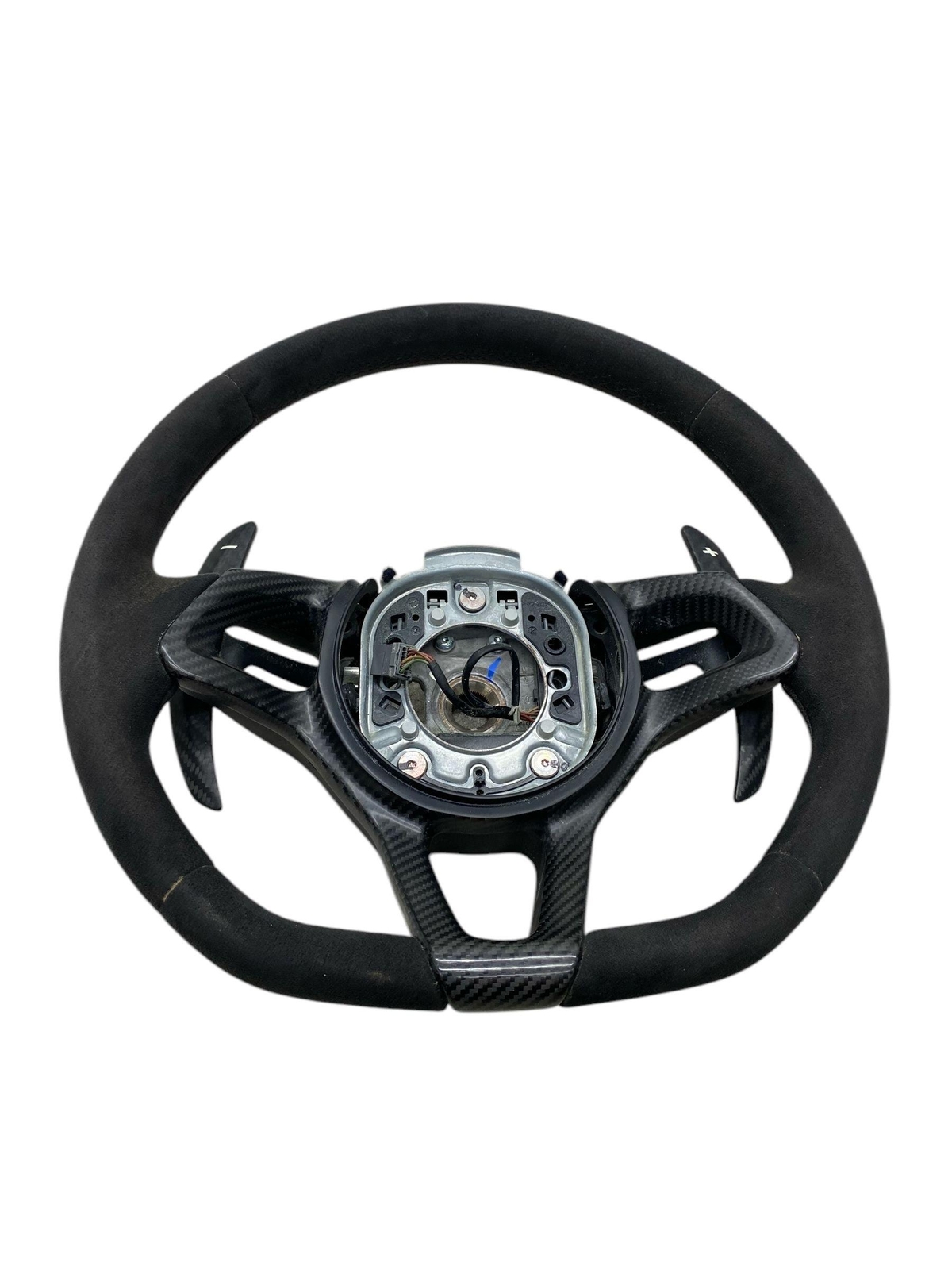 2019-2021 MCLAREN 600LT STEERING WHEEL CARBON FIBER INSERT BLACK ALCANTARA OEM