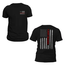 Custom Last Name Firefighter Thin Red Line Vertical Flag Shirt