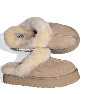 New 100% Authentic UGG Soft Disquette Platform Slippers Sand