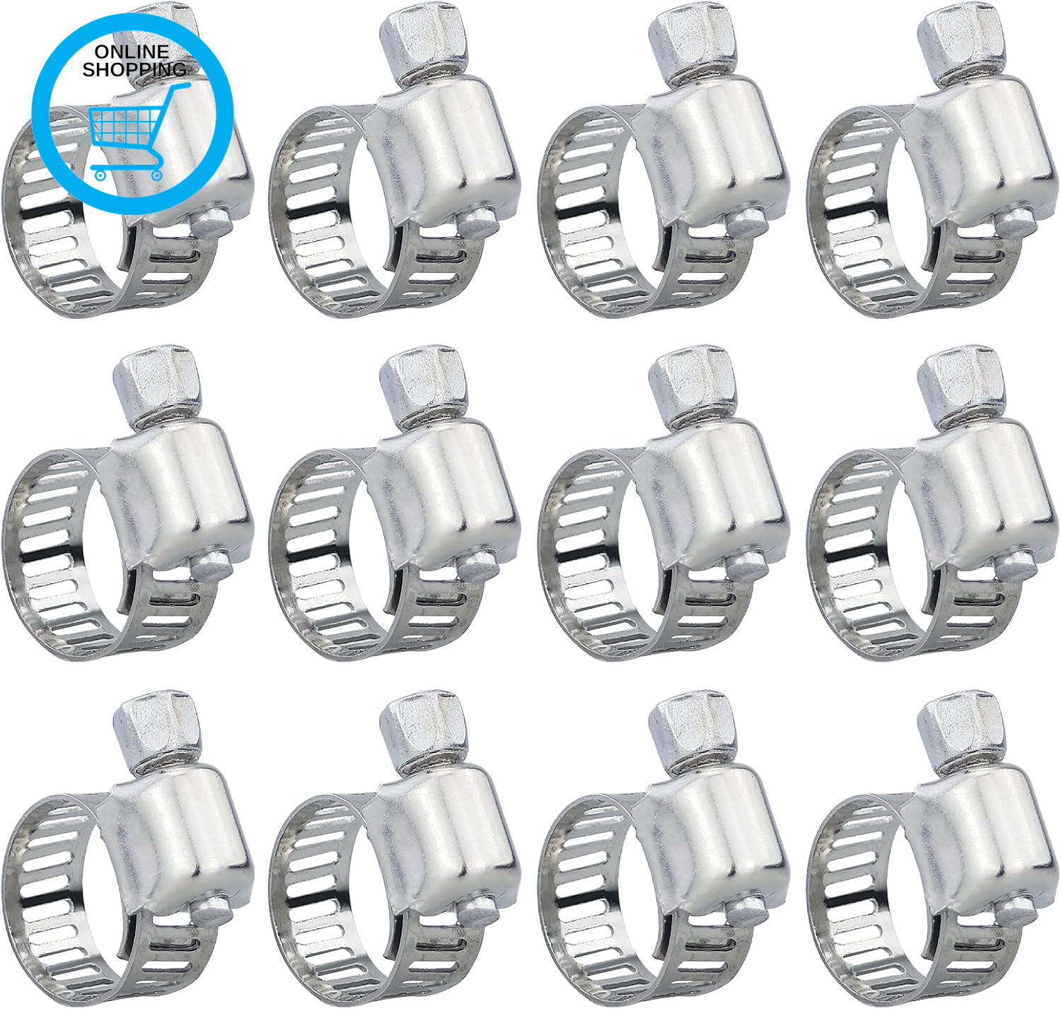 12Pcs Hose Clips 6-12Mm Jubilee Clips Adjustable 304 Stainless Steel Hose Clamps