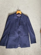 Fellini Tailored Blue Tailored Fit 3-Piece Suit Twill Lined 38R 32R