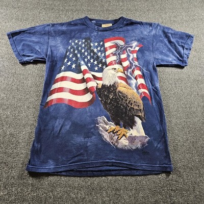 The Mountain Shirt Mens Medium Blue Bald Eagle Flag Graphic Tee USA Patriotic