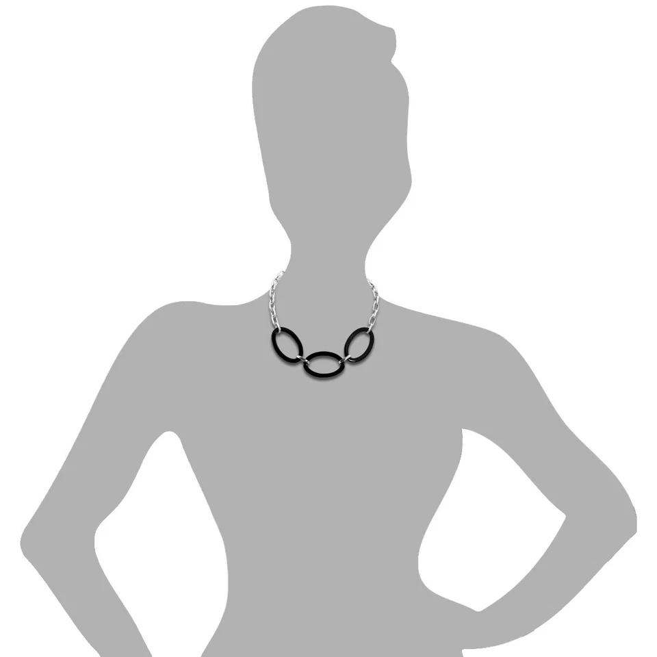 Amello Ovale Argento Collana Nero Gioiello 50cm Acciaio Inox Ceramica ESKX04S - Immagine 4 di 4