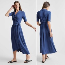Quince Tencel Jersey Midi Wrap Dress in Navy Size XS