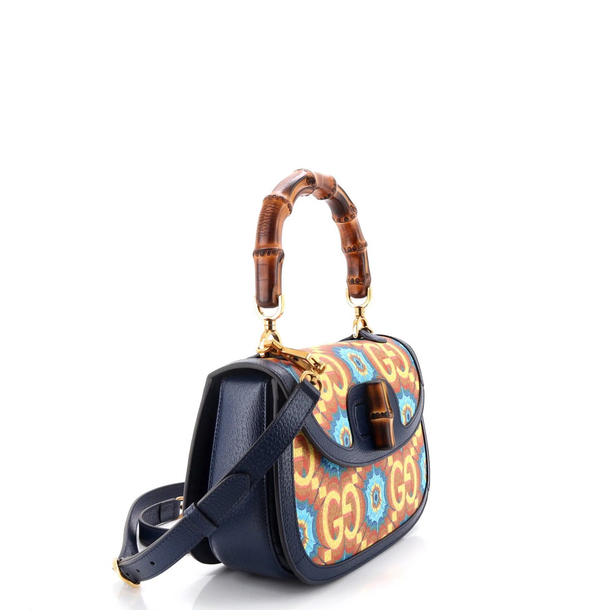Gucci Bamboo 1947 Top Handle Bag Kaleidoscope Print GG Coated