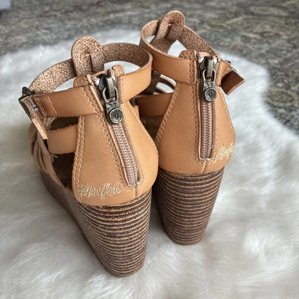 Sandalias de cuña de corcho Blowfish Malibu Piper color tostado tejido gladiador tiras para mujer 7,5 Foto 4 de 4