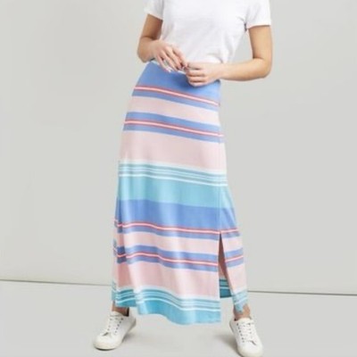 Joules Maxi Skirt Marion Jersey Blue Pink Striped Pull On Coastal Preppy Size 12