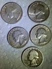 Five Washington Quarters 90% Silver 11940 P 1 1962P 2 1964P 1 1964D Circulated