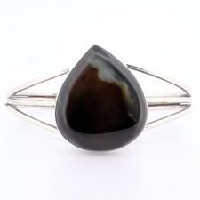 DEMURE Black Onyx Sterling Silver Feather & Raindrops Southwest Cuff