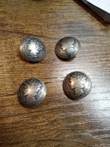 ⭐️⭐️⭐️⭐️ 4 Real Coin 90% silver Mercury Dimes, Buttons Copper stem loop.