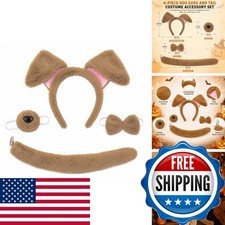 Broeify 4-Piece Dog Ears And Tail Costume Accessory Set Includes Brown Plush