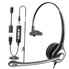 USB Computer Headset with Microphone for Laptop PC,3.5mm Wired 600USB-W-S1
