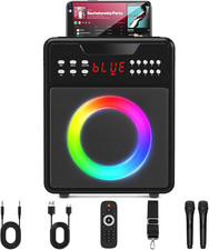 Portable Karaoke Machine w/ 2 Wireless Mics  LED Lights for Parties