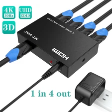 MT-VIKI 1 in 4 out HDMI Splitter 4K@30Hz Power 1x4 3D Full HD for PS4 Fire Stick