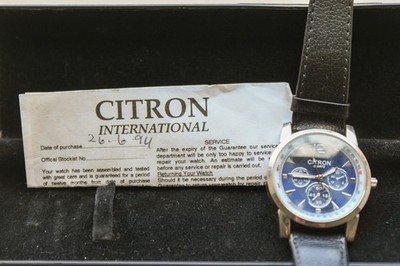 Vintage Watch 1994 Citron Chrono Style Blue Dial UNWORN Box & Papers New Battery