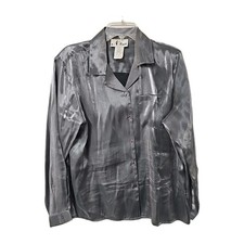 Vintage 80's Pewter Metallic Disco Club Button Up Shirt Sz 18 Shoulder Pads
