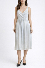 Eileen Fisher Silk Beige Sleeveless V Neck Dress Size XS Lined