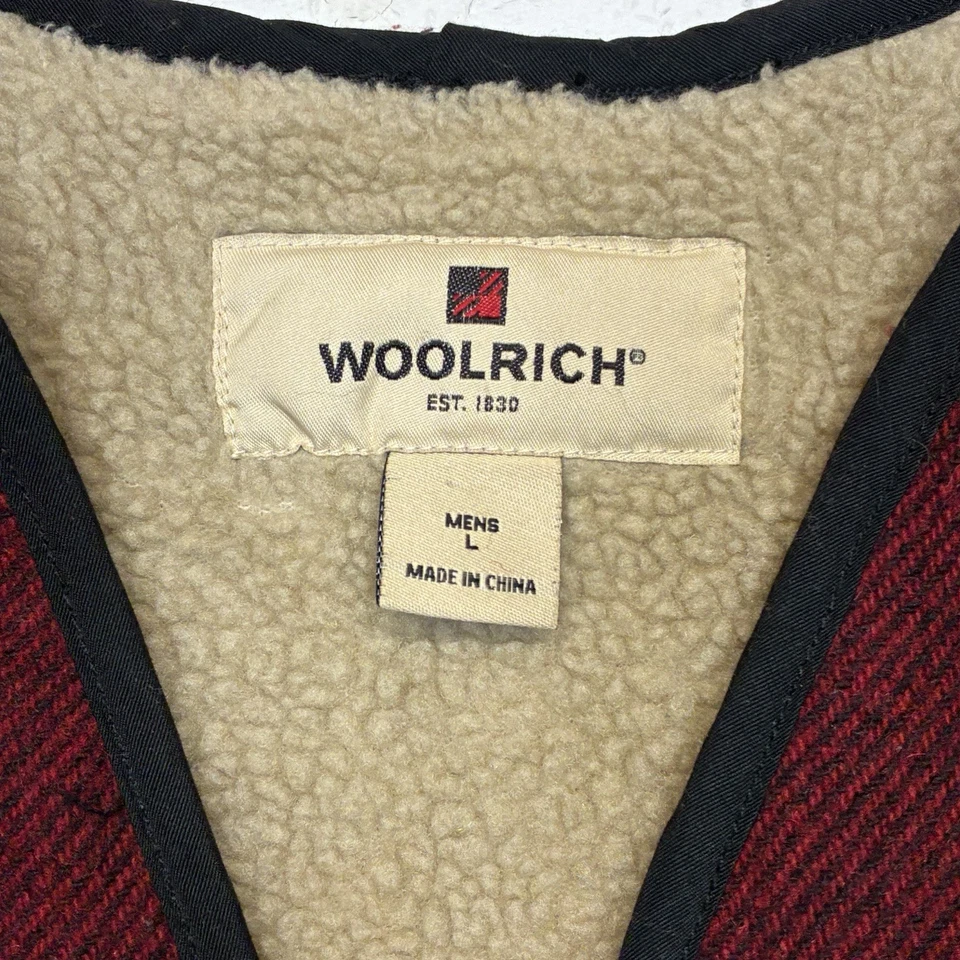 VTG Woolrich Vest Mens Large Red Black Wool Sherpa Lined Zip Lumberjack Outdoor - Image 2 of 4