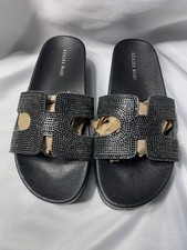 Azalea Wang black rhinestone H-band cutout slip-on slides Size 8