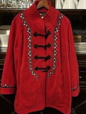 Bob Mackie Wearable Art Red Coat 1X Embroidered Toggle Clasp