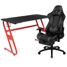 Flash Furniture Gaming Desk and Racing Reclining Chair Set in Red and Gray