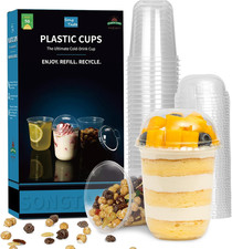 50 Pcs Disposable Plastic Cups,8 Oz Clear Plastic Parfait Cups with Dome Lids,No