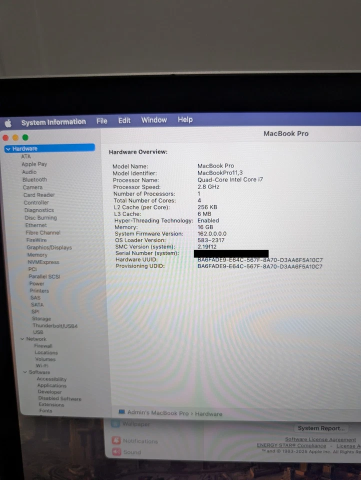 Macbook 15" A1398 - Quad Core Intel i7, 2.8ghz, 16gb, 500gb SSD - NEW BATTERY - Image 4 of 4