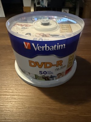 50 VERBATIM Blank DVD-R DVDR 16X 4.7GB Recordable Logo Branded Media Disc 97176