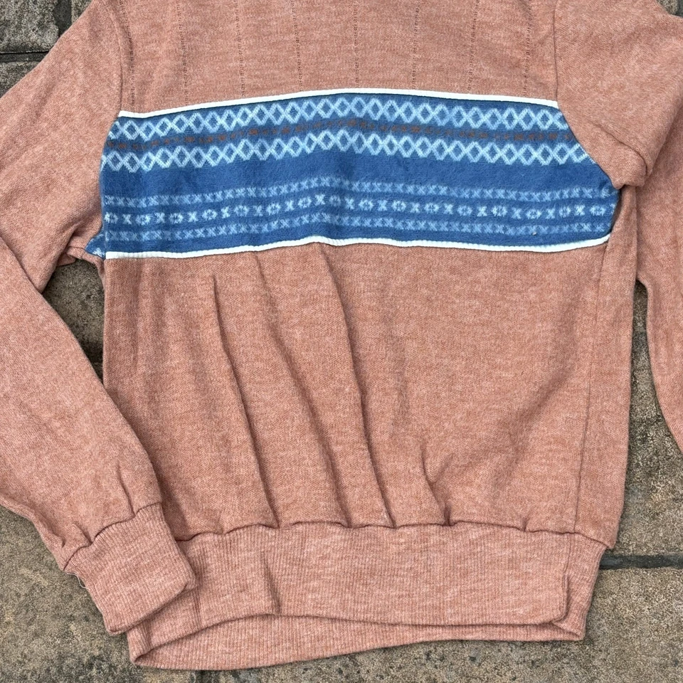 VTG 80s V Jr. Pullover Sweater Top Pink Blue Fair Isle Print Soft Knit USA M NOS - Image 2 of 4