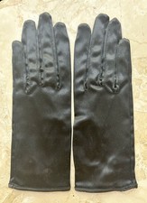 Vintage Grandoe Stretch Satin Black Wrist Gloves, Jewel Closure, France, 7-7.5