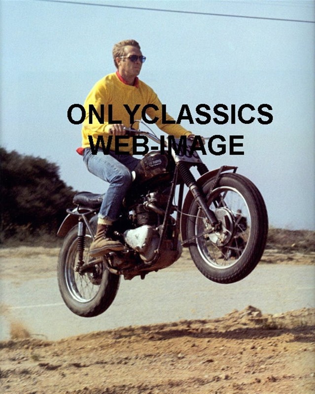 1963 STEVE MCQUEEN TRIUMPH MOTORCYCLE JUMP 8X10 PHOTO DIRT RACING HOLLYWOOD CA.