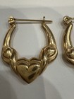 Vtg 14kt Solid Gold 1.211g Jcm Heart Hoop Earrings Tested & Marked  — photo 2