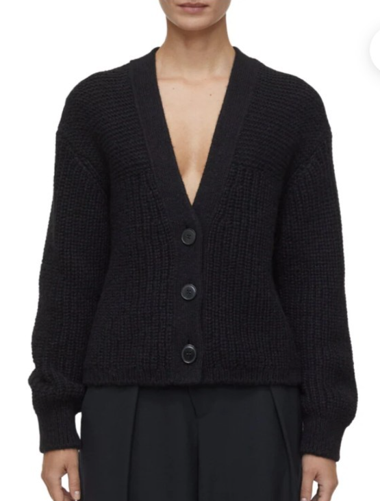 Closed dark gray/black chunky knit V neck alpaca Sweater/cardigan SZ XS