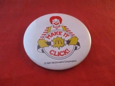 McDonald's "Make it Click" Ronald 1987 Seatbelt Safety Promo Pin Pinback