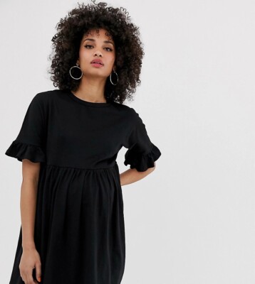 asos black smock dress ASOS DESIGN cotton shirred wrap midi smock dress in black