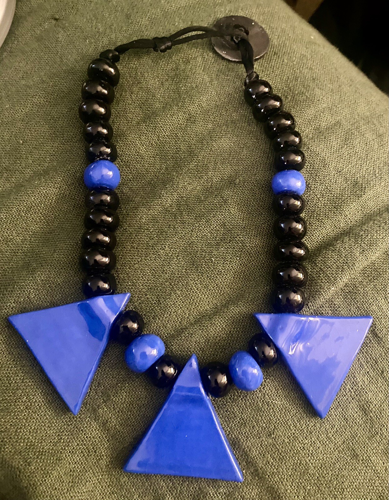 Geometric Artisan Ceramic Statement necklace Blue… - image 2