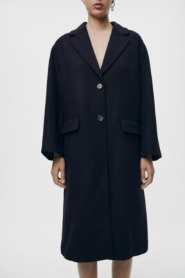 Zara ZW COLLECTION WOOL BLEND OVERSIZE COAT ~ Size M - L ~ NAVY