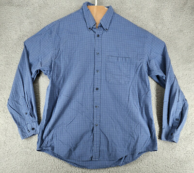 Arrow Dress Shirt Mens Large Blue Front Pocket Check Long Sleeve Button Down